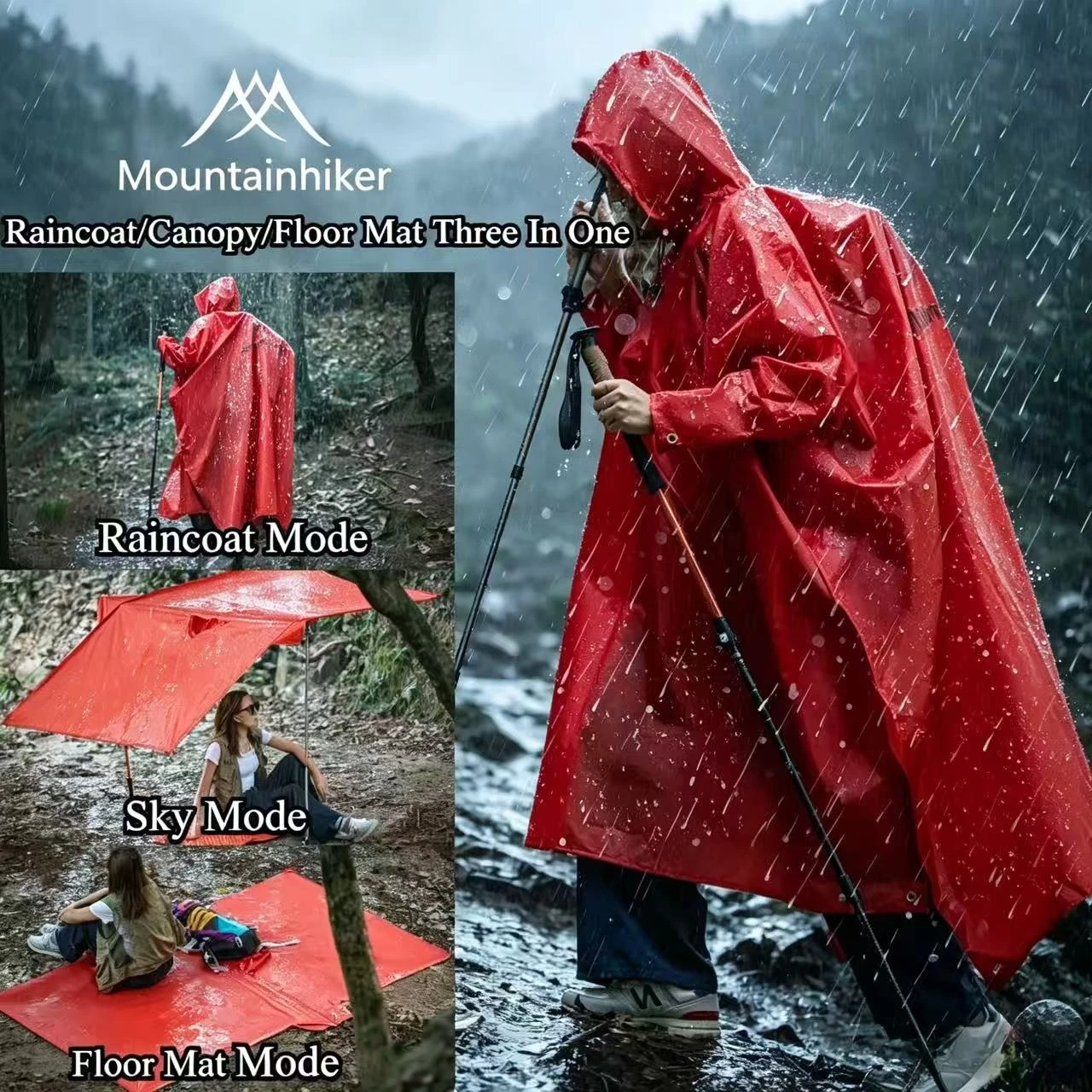 Outdoor Adventure Windbreaker - Дождевик Mountainhiker 3-в-1: ультралегкий, портативный, водонепроницаемый,