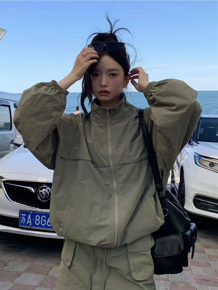 Outdoor Adventure Windbreaker - Винтажный женский солнцезащитный комплект с воротником-стойкой